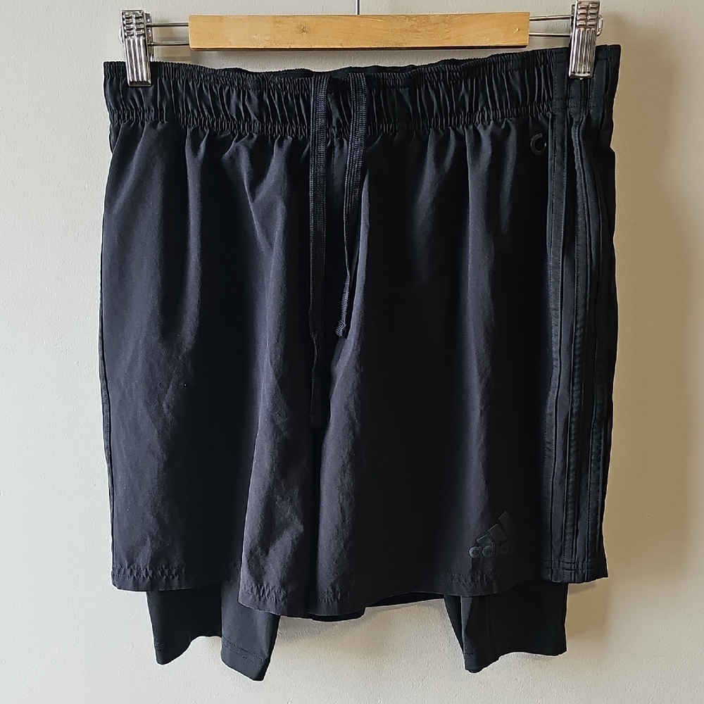 adidas Men’s Medium Black Layered Athletic Shorts with Inner Liner